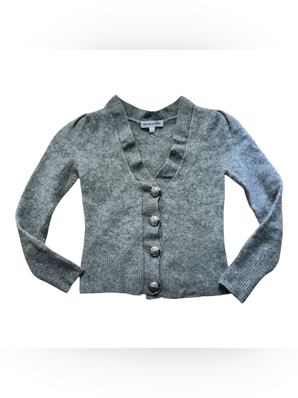 Veronica Beard 100% Cashmere Gray Crest Button Cardigan XS Extra Small
